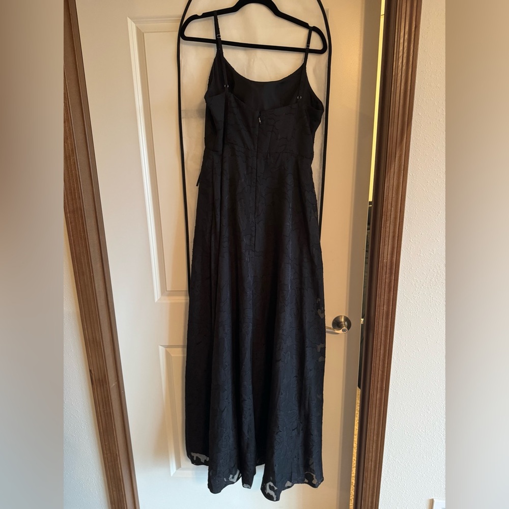 Azazie Black Floral Jacquard Spaghetti Strap Wedding Dress with Side Slit - Picture 7 of 10